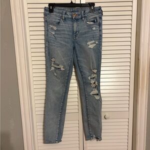American Eagle Outfitters Women's Jegging Ripped Light Blue Skinny Jeans